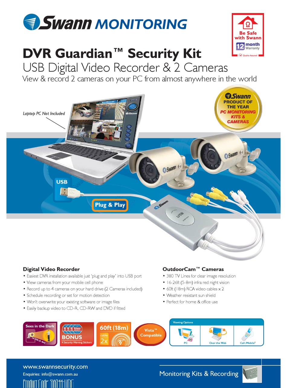 SWANN DVR GUARDIAN SW244UDC SPECIFICATION SHEET Pdf Download ManualsLib