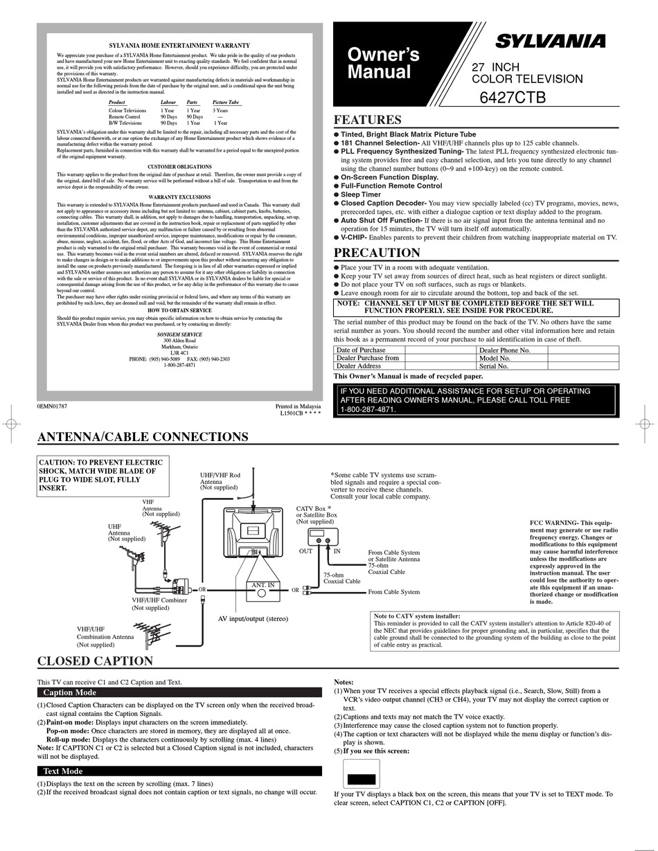 SYLVANIA 6427CTB OWNER'S MANUAL Pdf Download ManualsLib