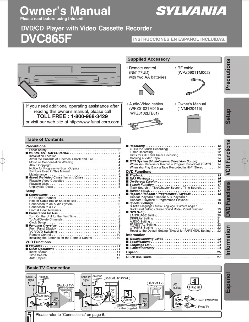 SYLVANIA DVC865F OWNER'S MANUAL Pdf Download | ManualsLib