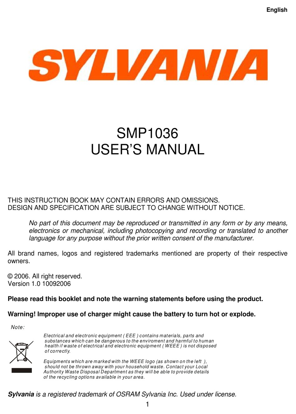 SYLVANIA SMP1036 USER MANUAL Pdf Download | ManualsLib