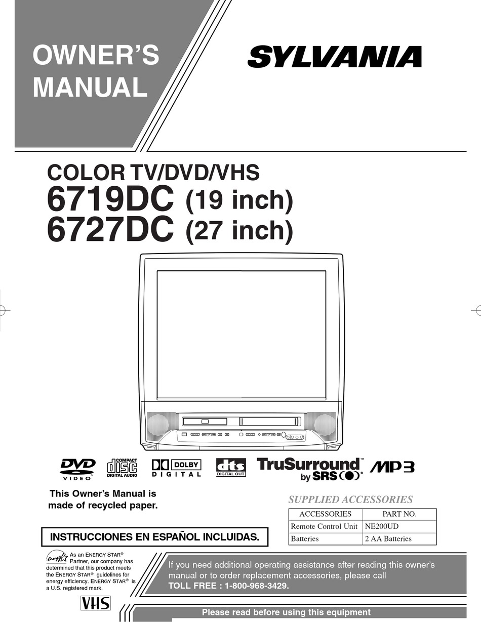 Sylvania 19 Inch 6719dc Owner S Manual Pdf Download Manualslib