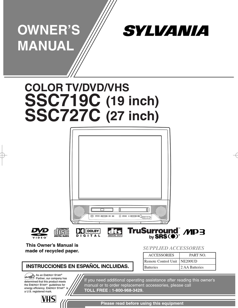 SYLVANIA 19 INCH SSC719C OWNER'S MANUAL Pdf Download | ManualsLib