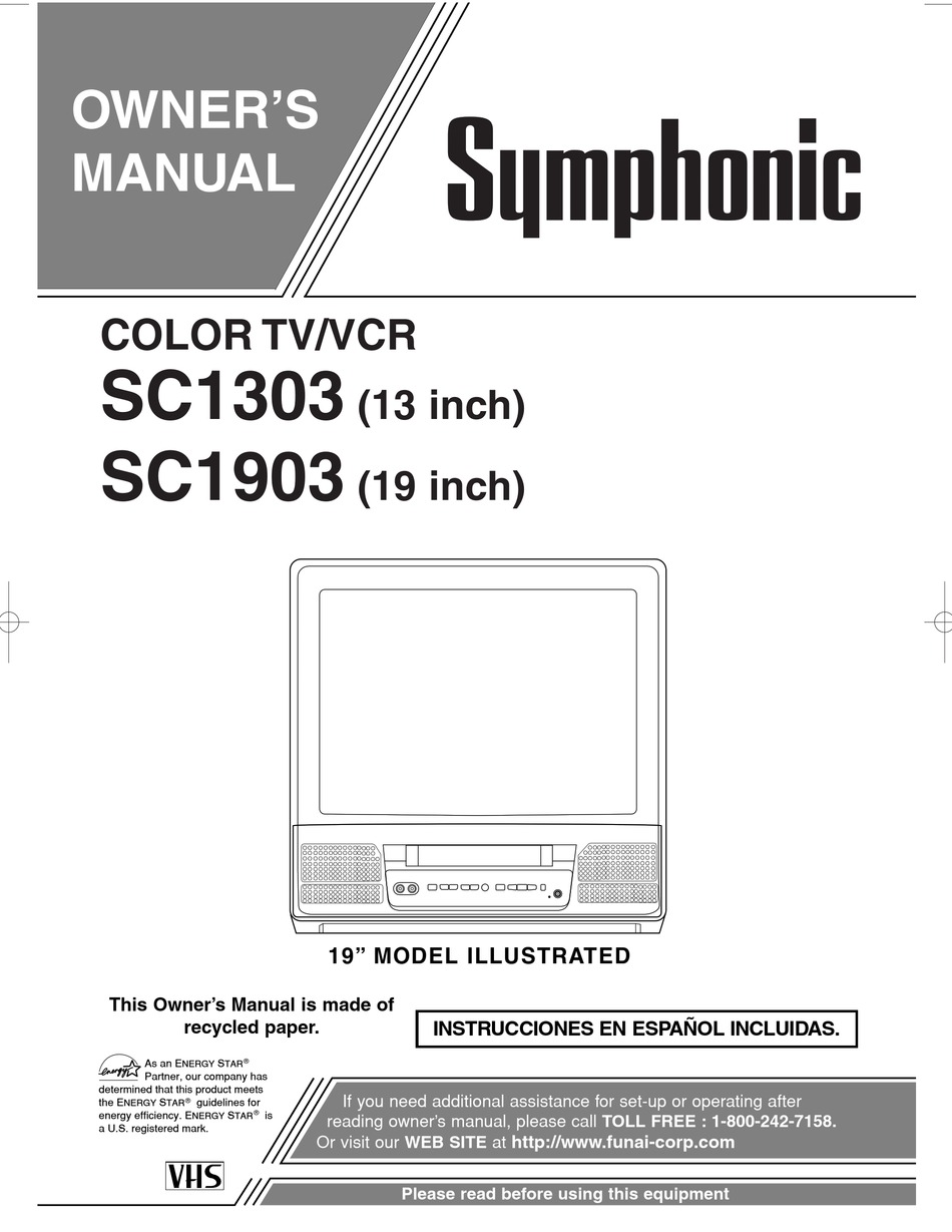 SYMPHONIC SC1303, SC1903 OWNER'S MANUAL Pdf Download | ManualsLib