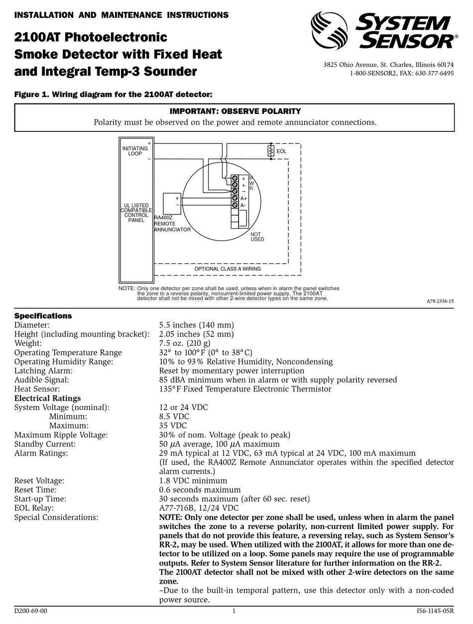 SYSTEM SENSOR 2100AT INSTALLATION AND MAINTENANCE INSTRUCTIONS Pdf Download  | ManualsLib  System Sensor 2351e Smoke Detector Wiring Diagram    ManualsLib