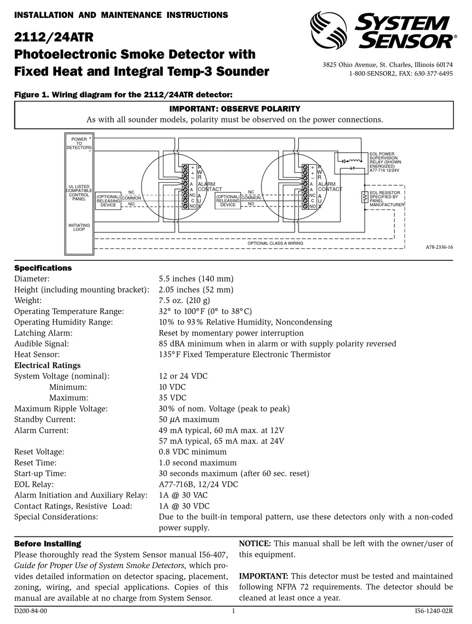SYSTEM SENSOR 2112Ж 24ATR INSTALLATION AND MAINTENANCE INSTRUCTIONS Pdf  Download | ManualsLib  System Sensor 2351e Smoke Detector Wiring Diagram    ManualsLib