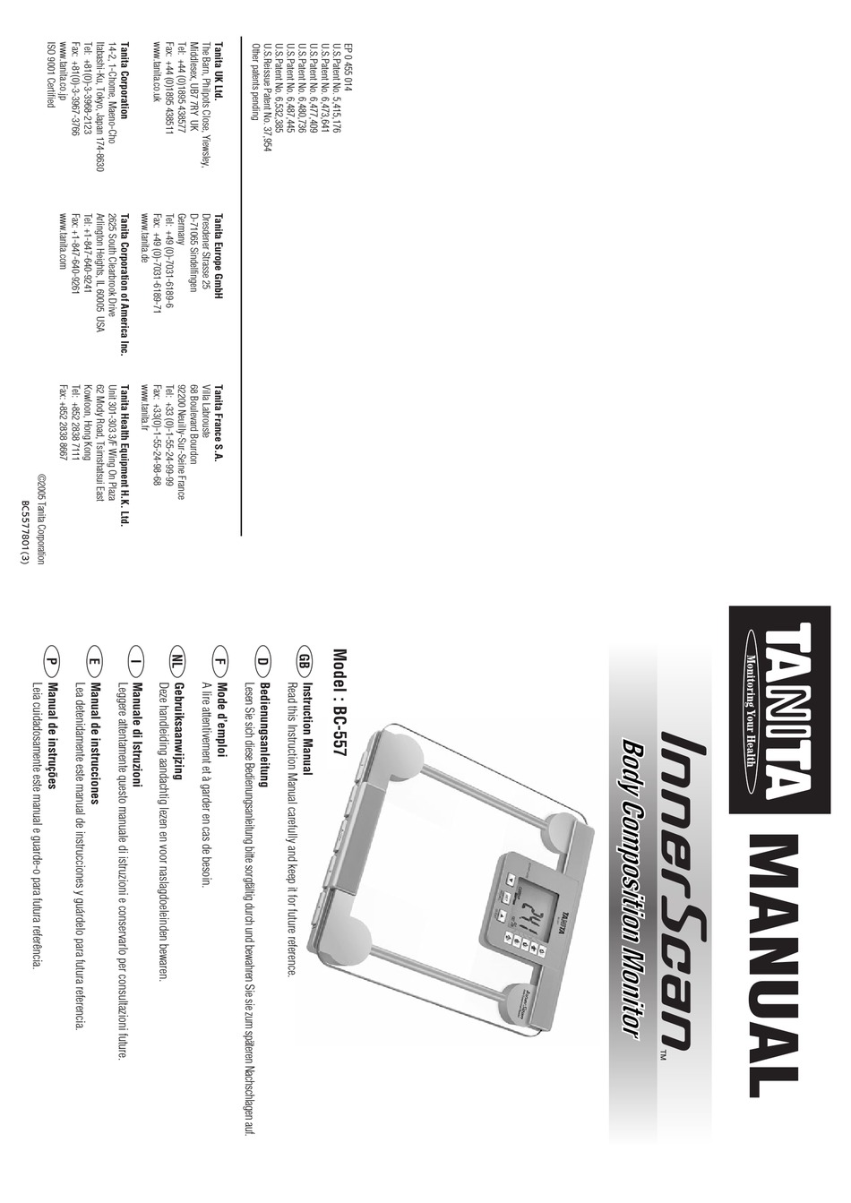 User manual Tanita InnerScan UM-075 (English - 9 pages)