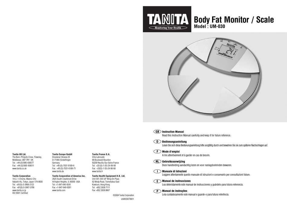 User manual Tanita InnerScan UM-075 (English - 9 pages)