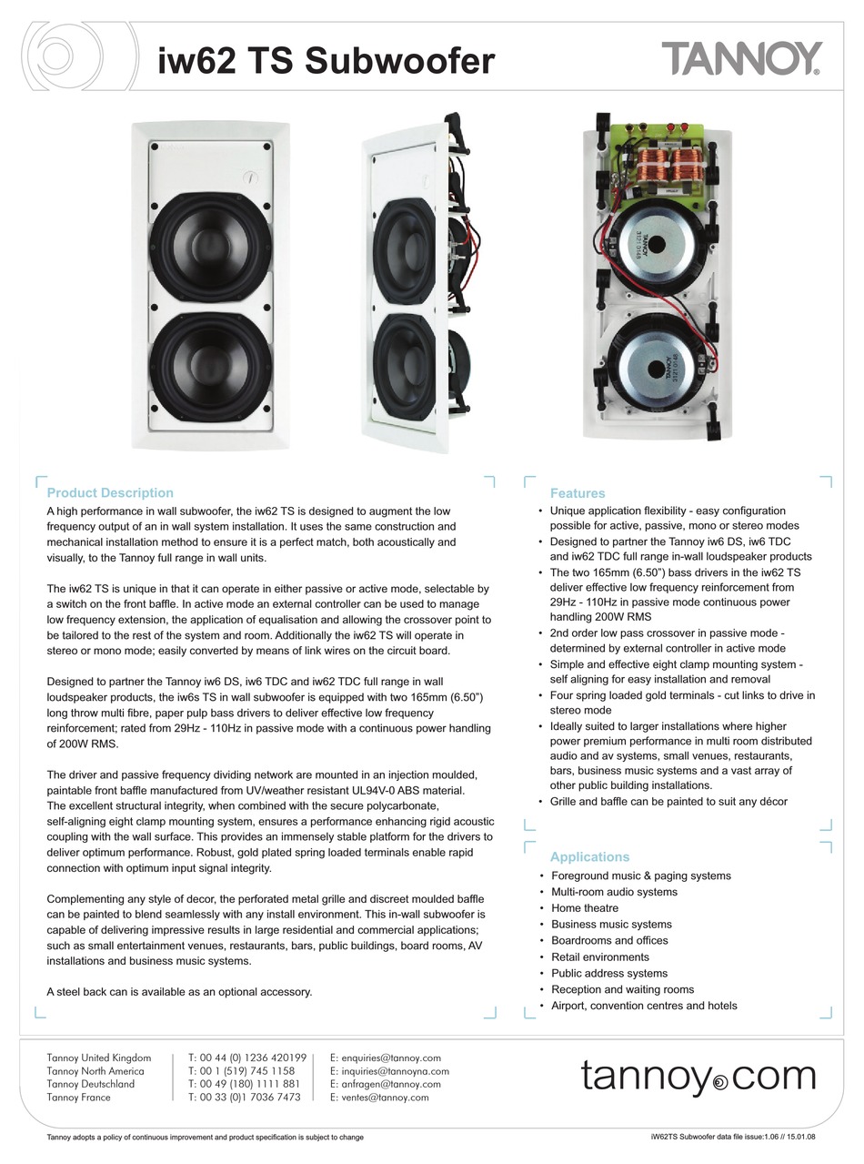 TANNOY IW62 TS SPECIFICATION SHEET Pdf Download ManualsLib