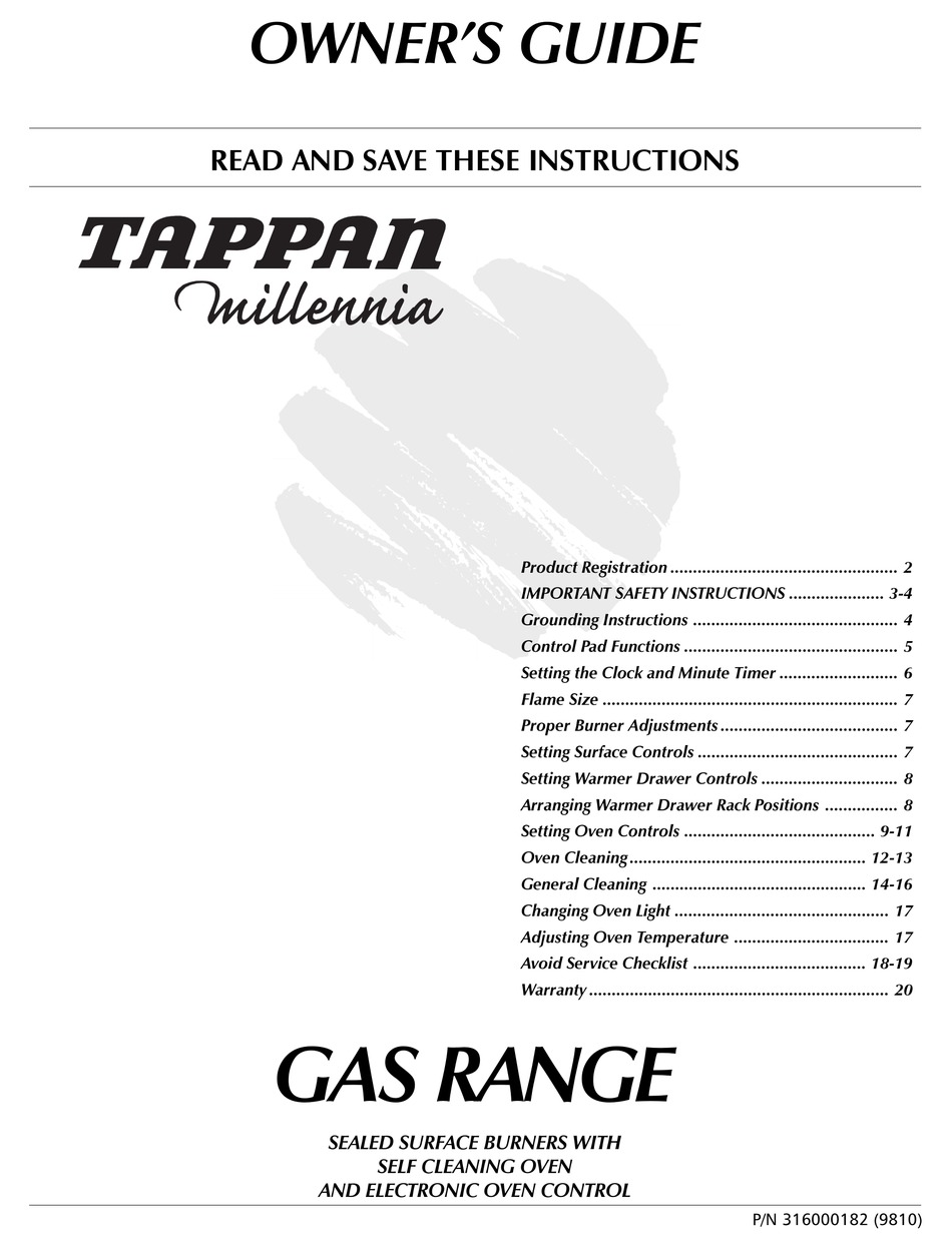 tappan millennia gas stove