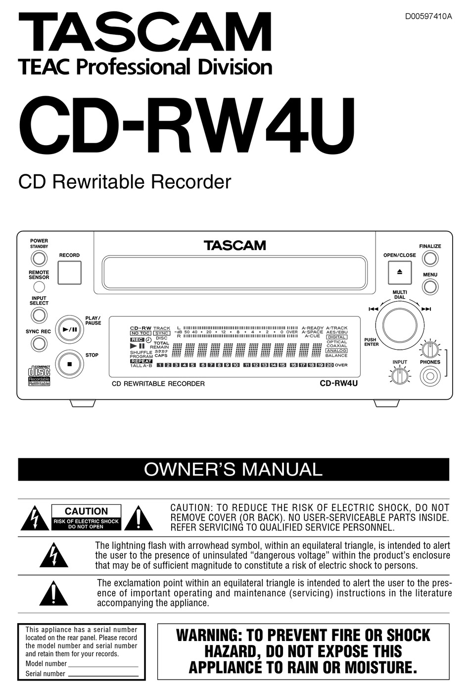 TASCAM CDRW4U OWNER'S MANUAL Pdf Download ManualsLib