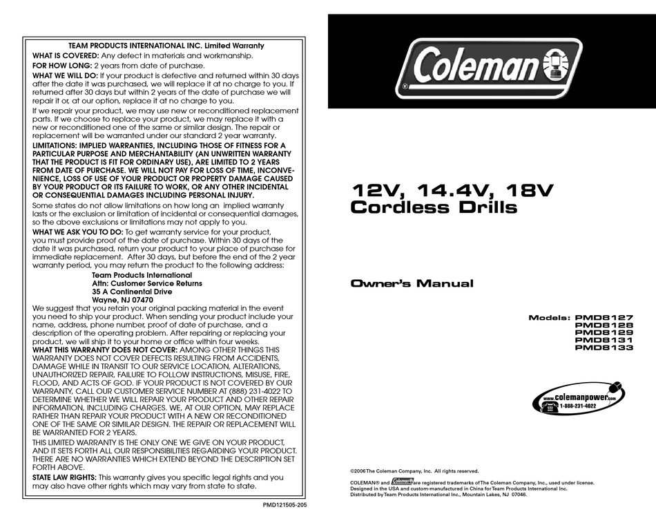 Coleman powermate 18v discount replacement battery pmd8129