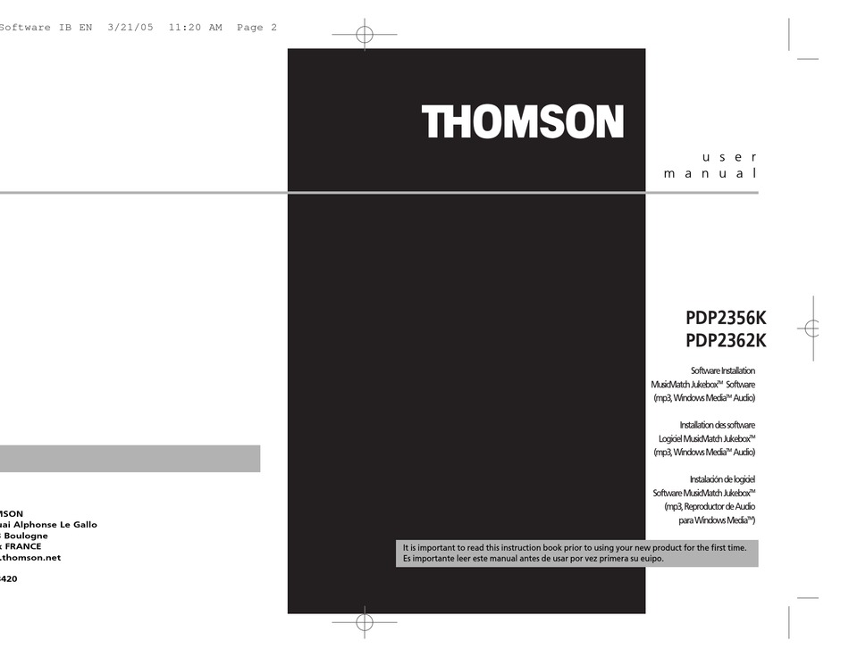 THOMSON LYRA PDP2356K USER MANUAL Pdf Download ManualsLib