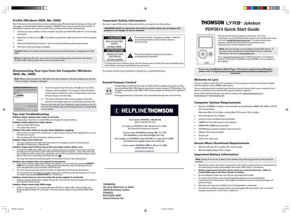 THOMSON LYRA PDP2814 QUICK START MANUAL Pdf Download ManualsLib