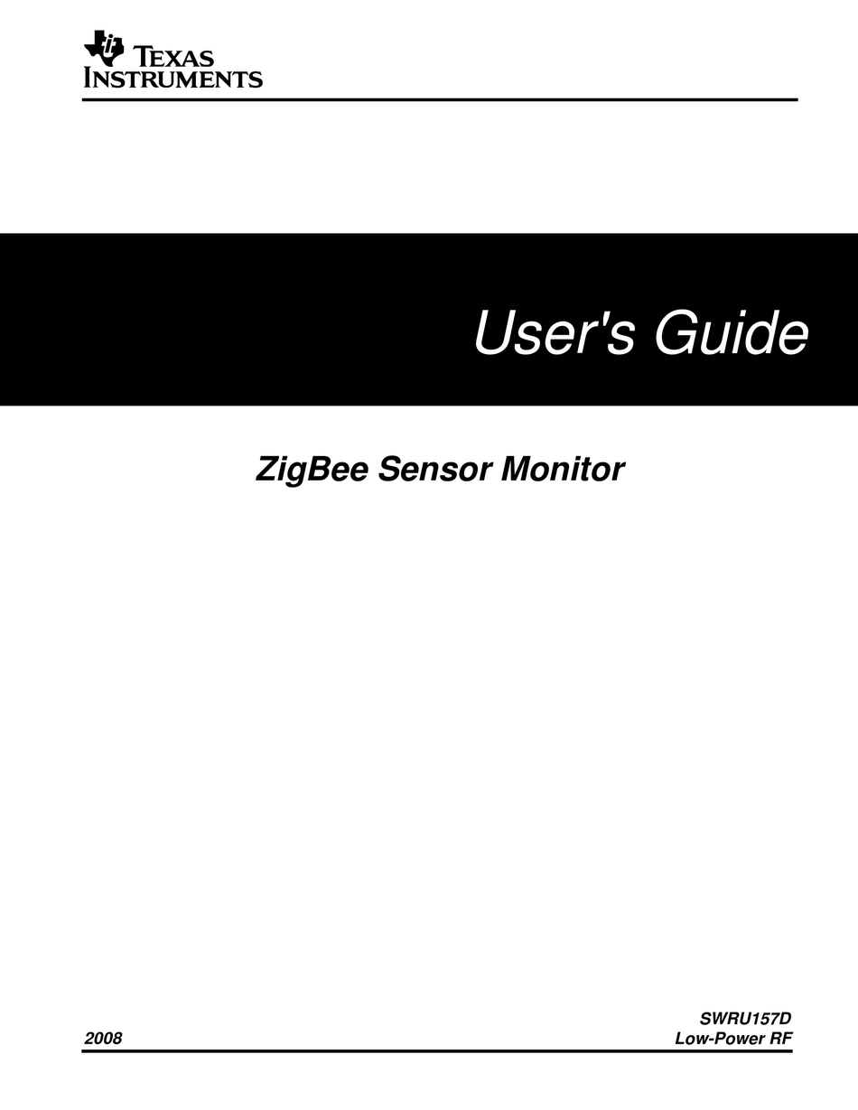 TEXAS INSTRUMENTS ZIGBEE SWRU157D USER MANUAL Pdf Download ManualsLib
