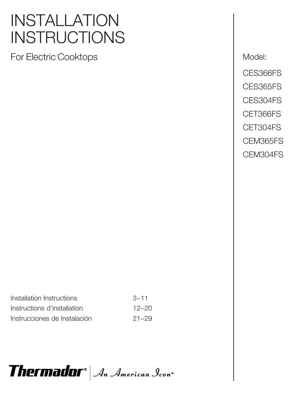 THERMADOR CEM304FS INSTALLATION INSTRUCTIONS MANUAL Pdf Download