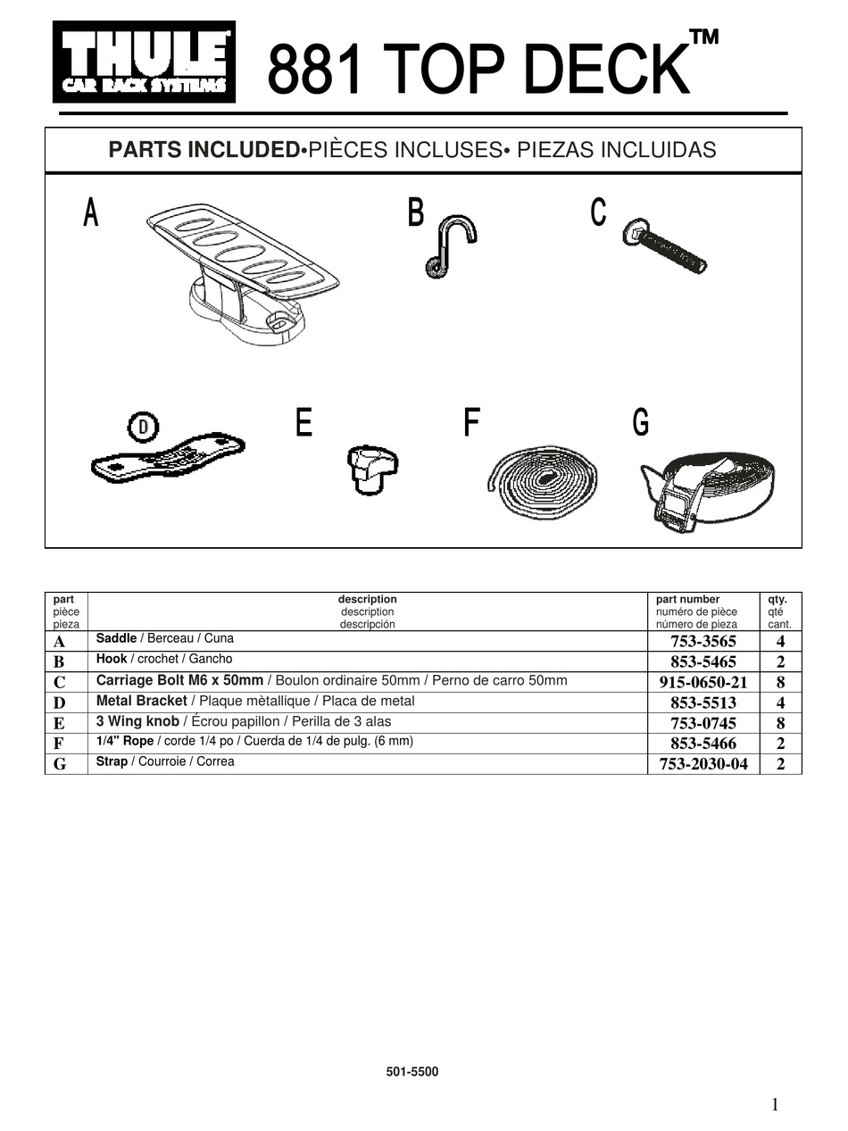 THULE 881 TOP DECK PARTS MANUAL Pdf Download ManualsLib