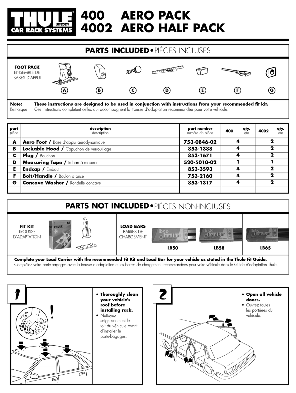 THULE AERO HALF PACK 4002 PARTS LIST Pdf Download ManualsLib