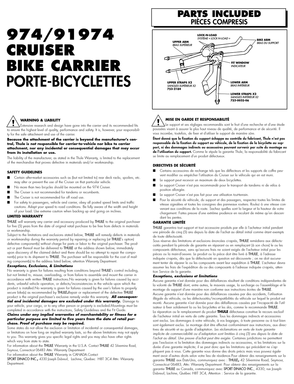 THULE CRUISER 974 91974 USER MANUAL Pdf Download ManualsLib