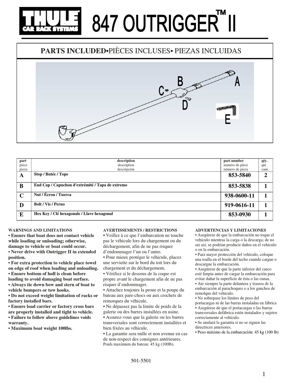 Installation Installation Instalaci n Thule Outrigger II 847