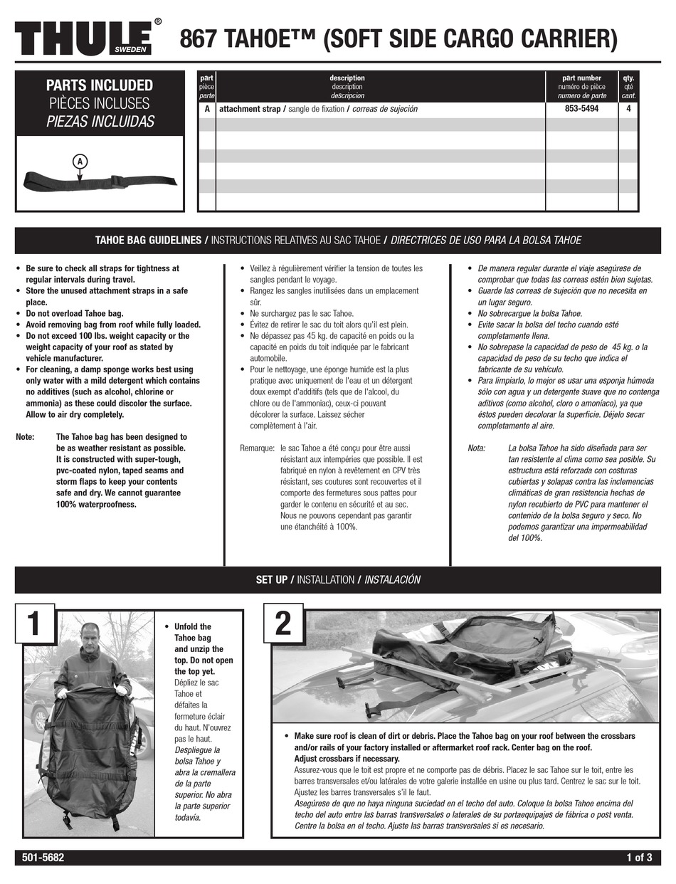 THULE TAHOE BAG 867 INSTALLATION INSTRUCTIONS Pdf Download ManualsLib