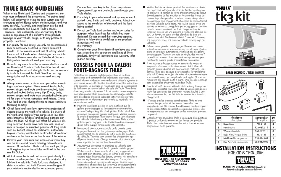 THULE TK3 INSTALLATION INSTRUCTIONS Pdf Download ManualsLib