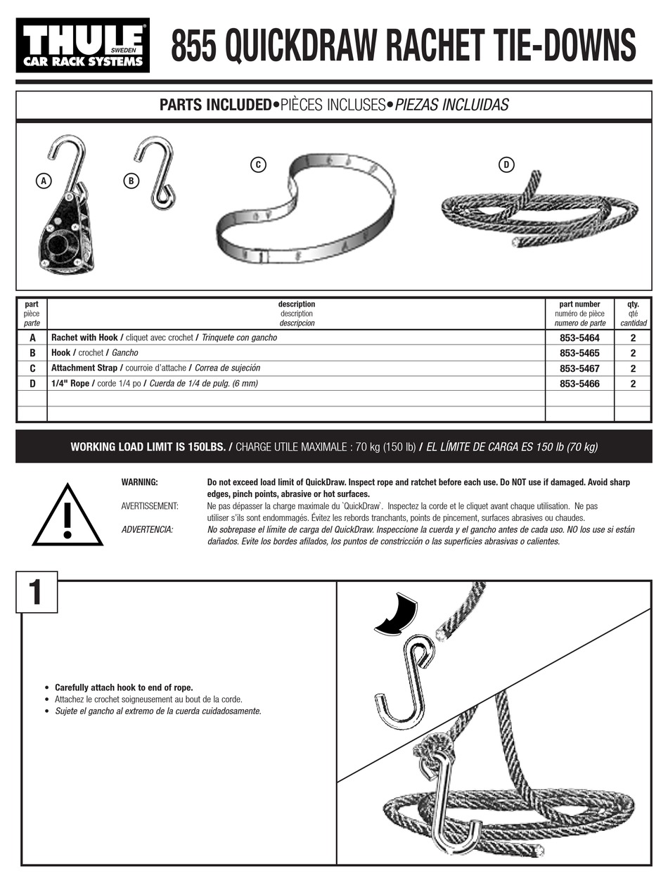 THULE QUICKDRAW RACHET TIEDOWNS 855 USER MANUAL Pdf Download ManualsLib