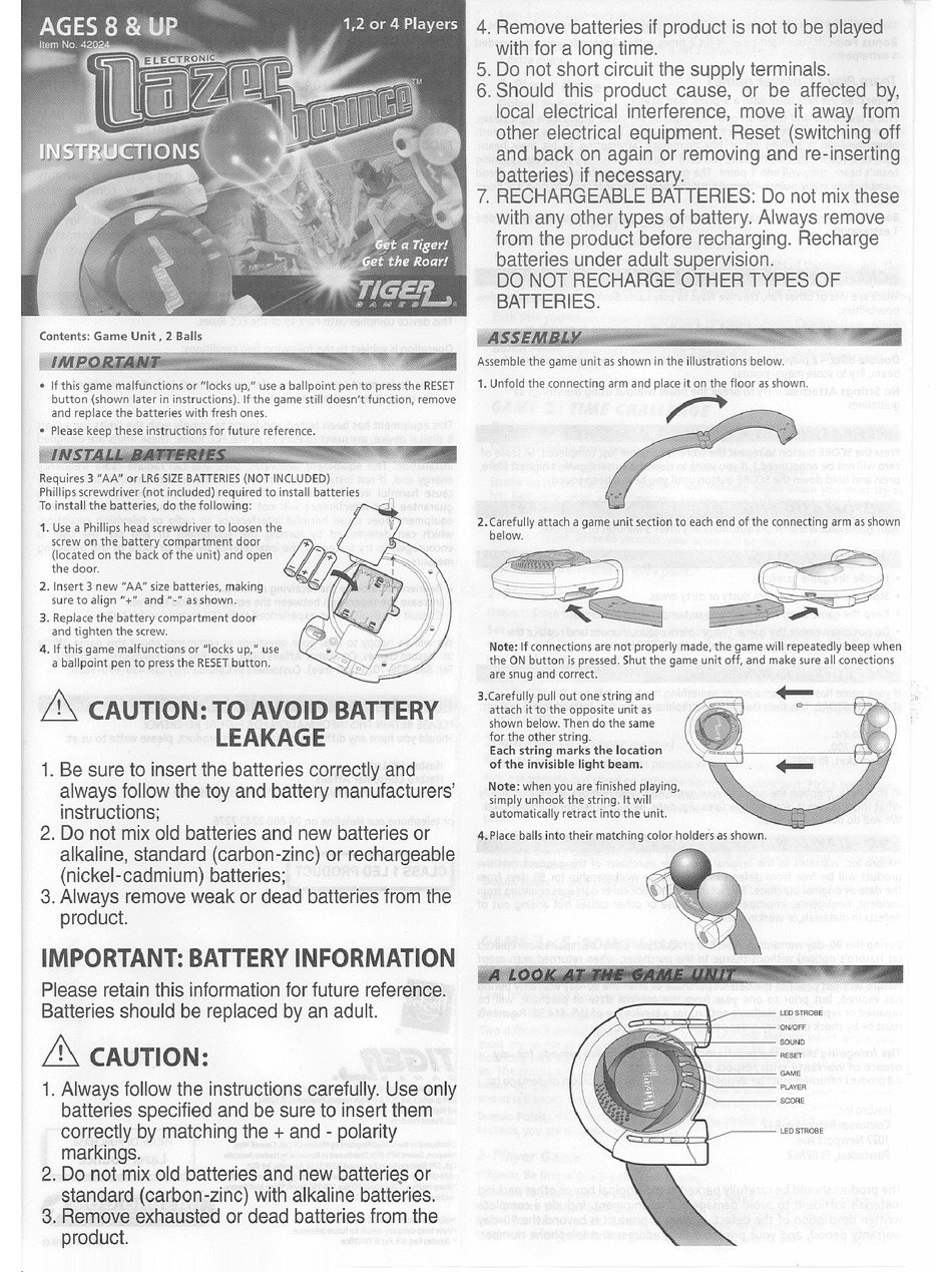 TIGER ELECTRONICS 42024 INSTRUCTION Pdf Download ManualsLib