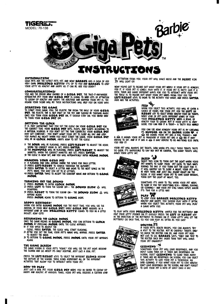 TIGER ELECTRONICS GIGAPET 70138 INSTRUCTION MANUAL Pdf Download