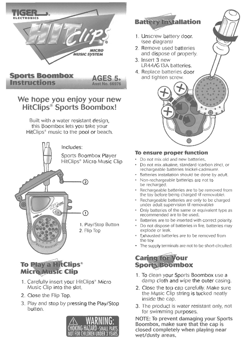 TIGER ELECTRONICS HITCLIPS SPORT 66976 INSTRUCTIONS Pdf Download