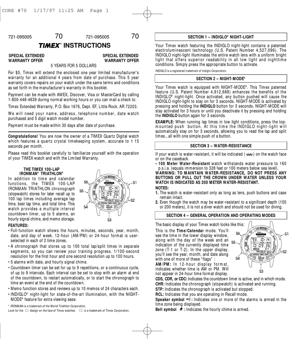 Timex ironman clearance watch instructions