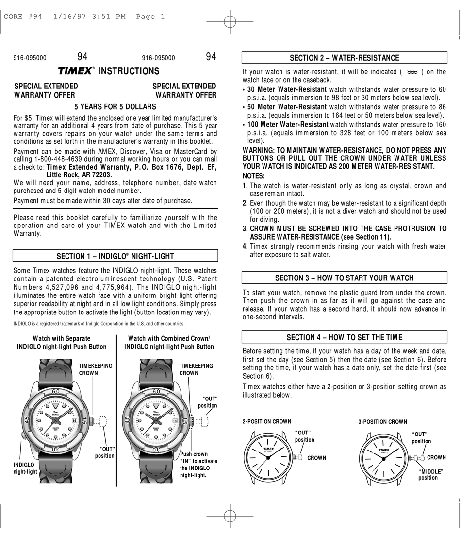 timex digital watch instructions