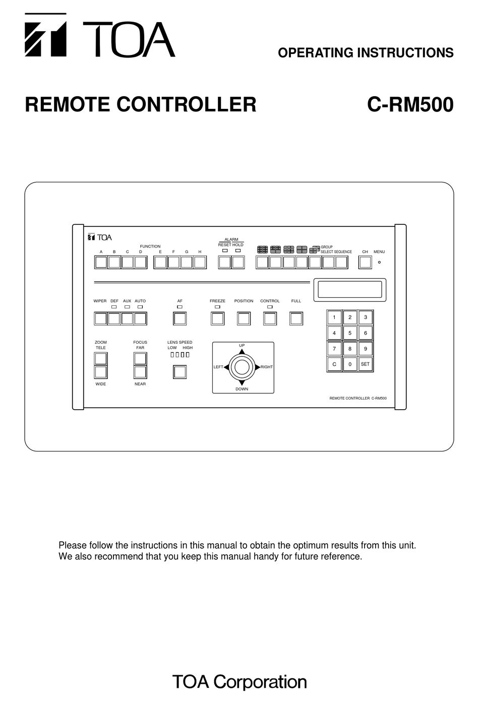 TOA C-RM500 OPERATING INSTRUCTIONS MANUAL Pdf Download | ManualsLib