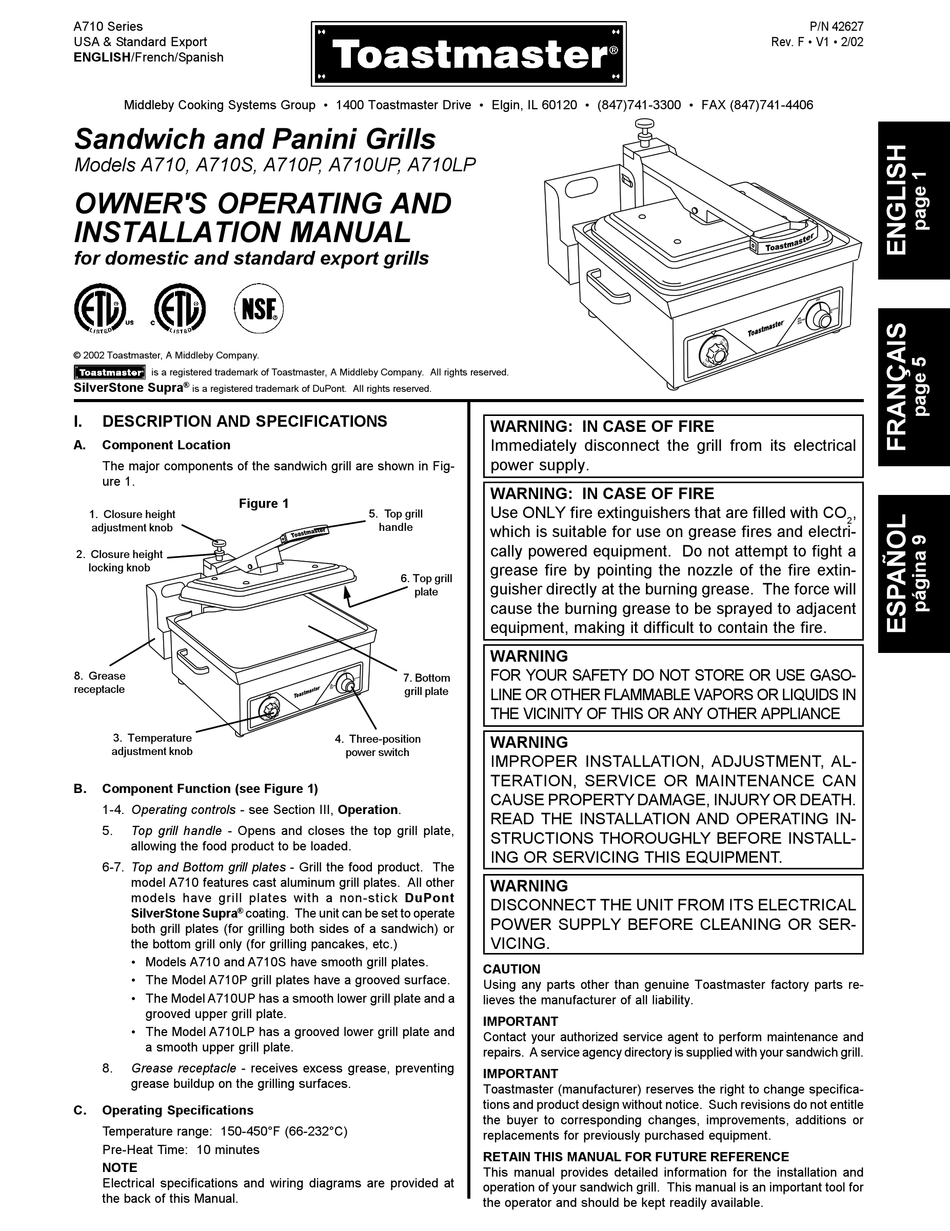 TOASTMASTER A710 OWNER'S OPERATING AND INSTALLATION MANUAL Pdf Download ...