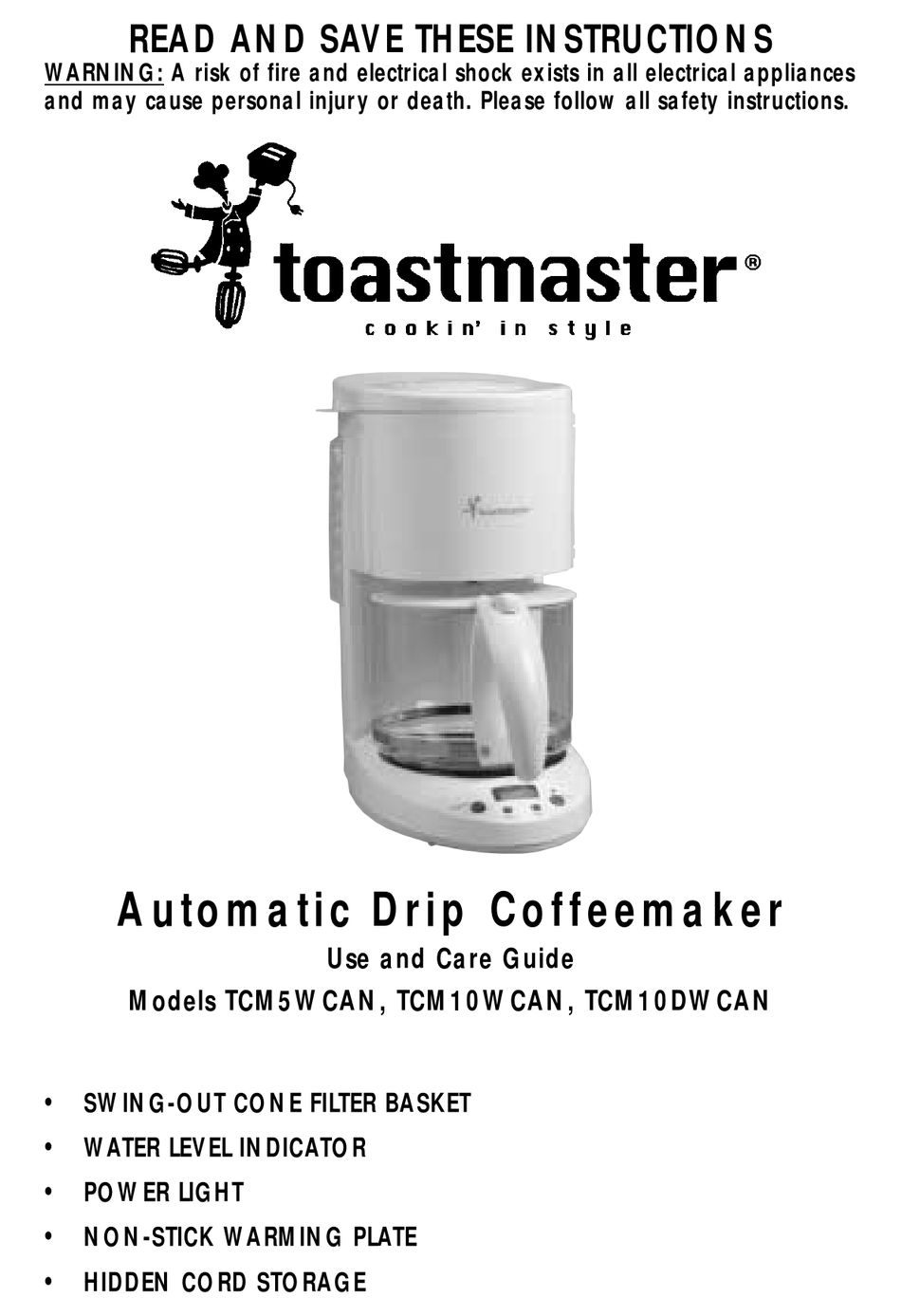 TOASTMASTER TCM5WCAN USE AND CARE MANUAL Pdf Download ManualsLib