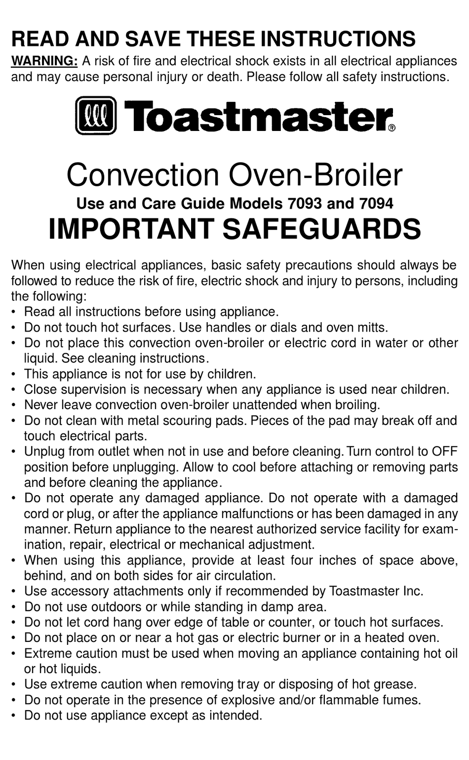 TOASTMASTER 7093 USE AND CARE MANUAL Pdf Download ManualsLib