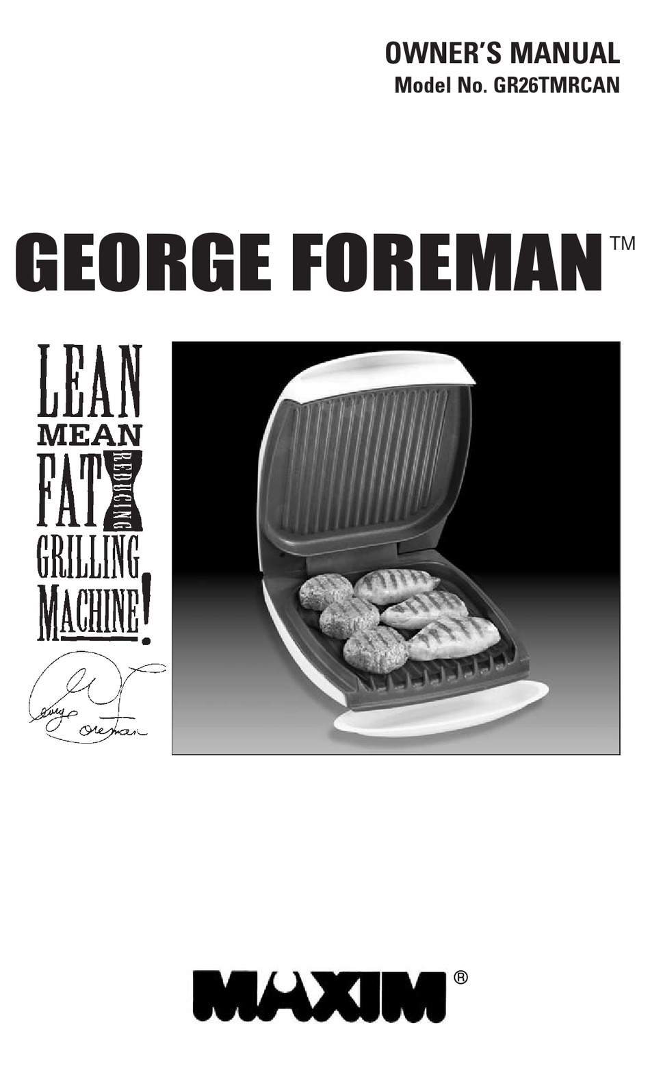 George foreman lean mean fat reducing grilling machine user manual Maxim George Foreman Gr26tmrcan Owner S Manual Pdf Download Manualslib