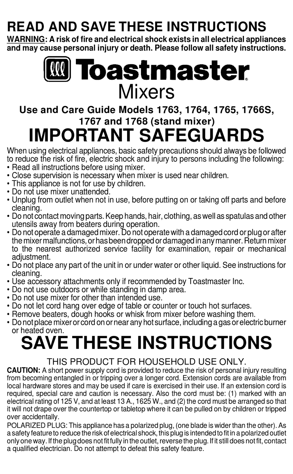 TOASTMASTER 1763 USE AND CARE MANUAL Pdf Download ManualsLib