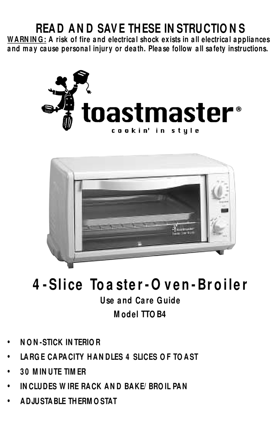 TOASTMASTER TTOB4 USE AND CARE MANUAL Pdf Download ManualsLib