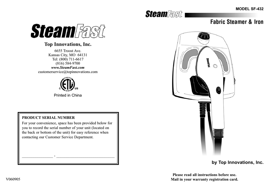 STEAMFAST SF432 INSTRUCTIONS MANUAL Pdf Download ManualsLib