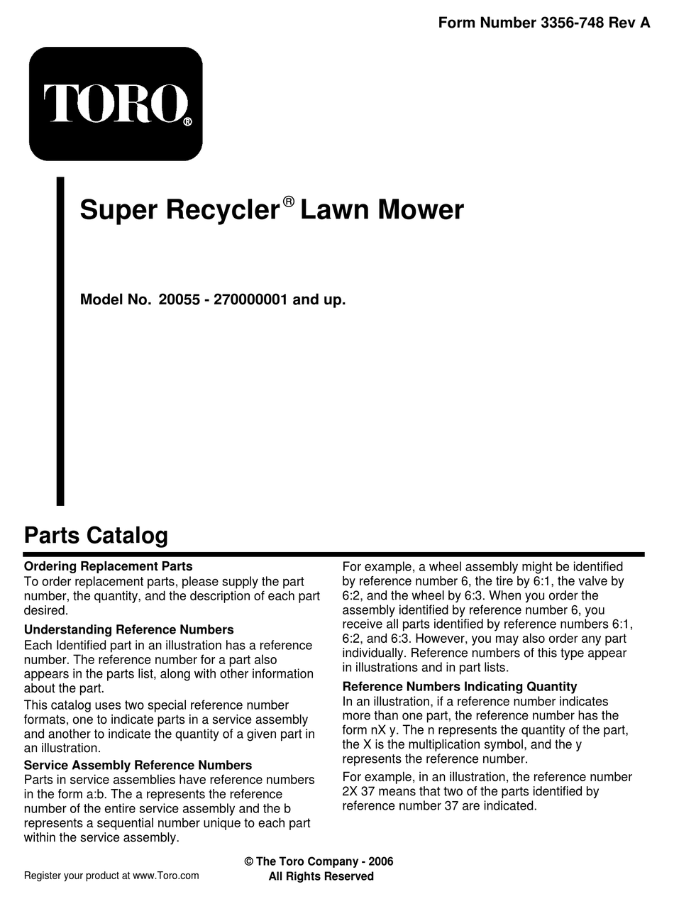 TORO SUPER RECYCLER 20055 PARTS CATALOG Pdf Download ManualsLib