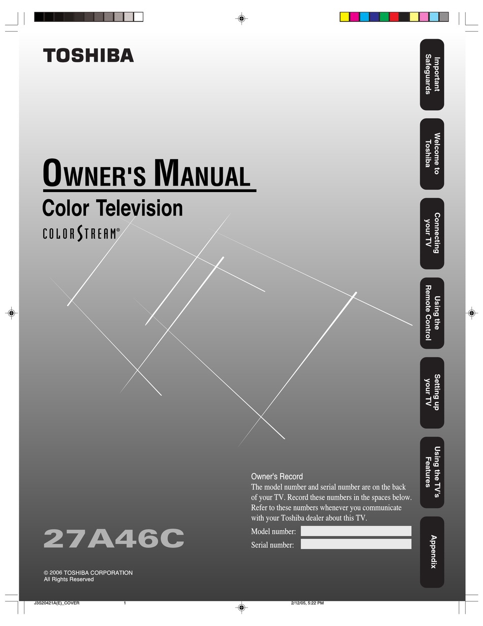 TOSHIBA 27A46C OWNER'S MANUAL Pdf Download | ManualsLib