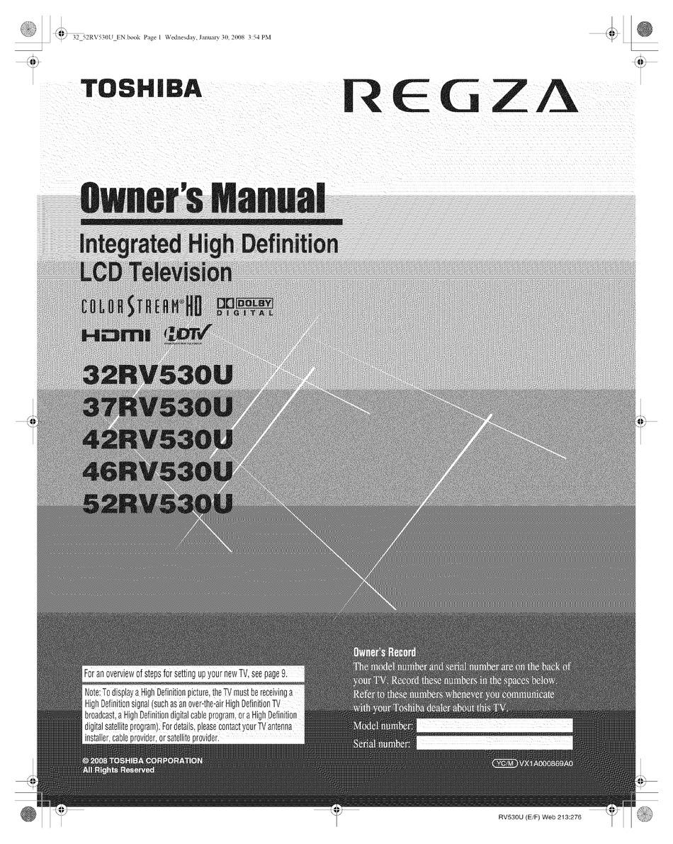 Toshiba Regza 32rv530u Owner S Manual Pdf Download Manualslib