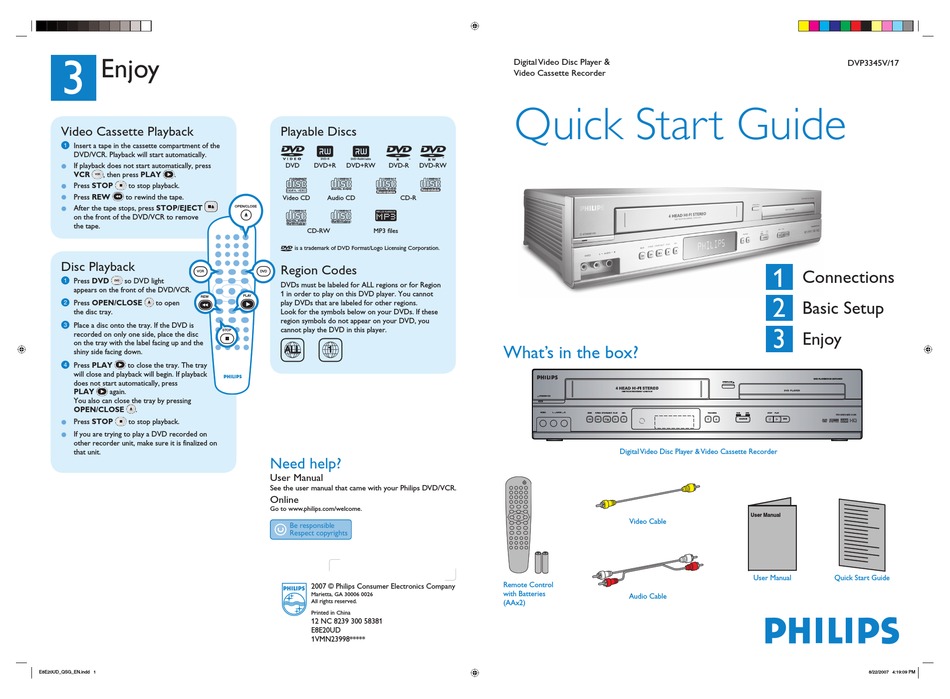 PHILIPS DVP3345V/17B QUICK START MANUAL Pdf Download ManualsLib