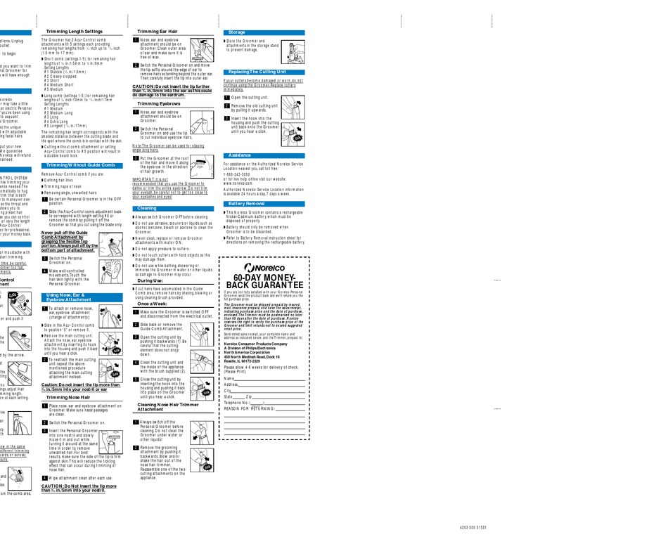 PHILIPS NORELCO G250/10 USER MANUAL Pdf Download | ManualsLib