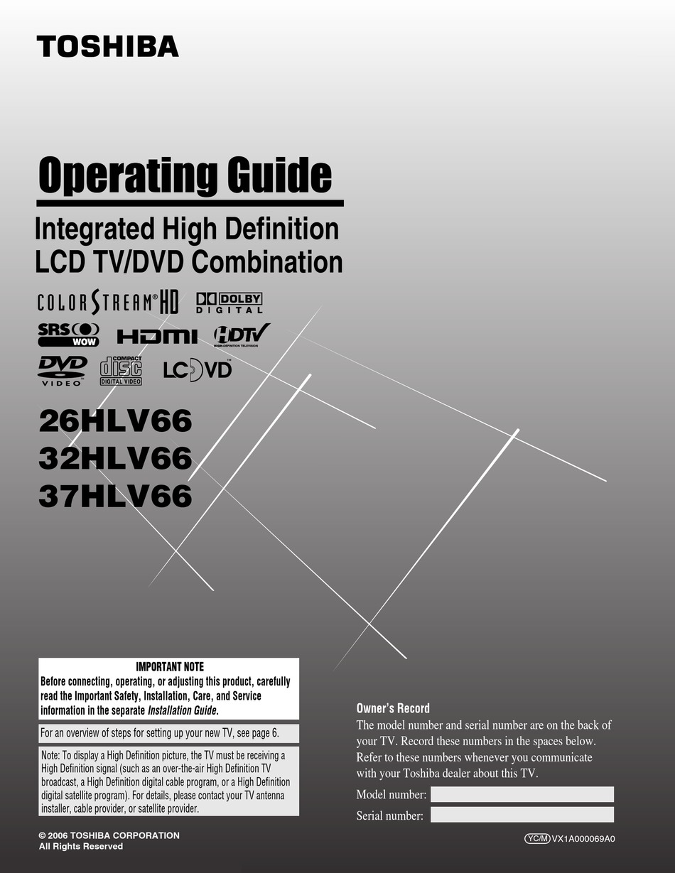 Toshiba Regza 32hlv66 Operation Manual Pdf Download Manualslib