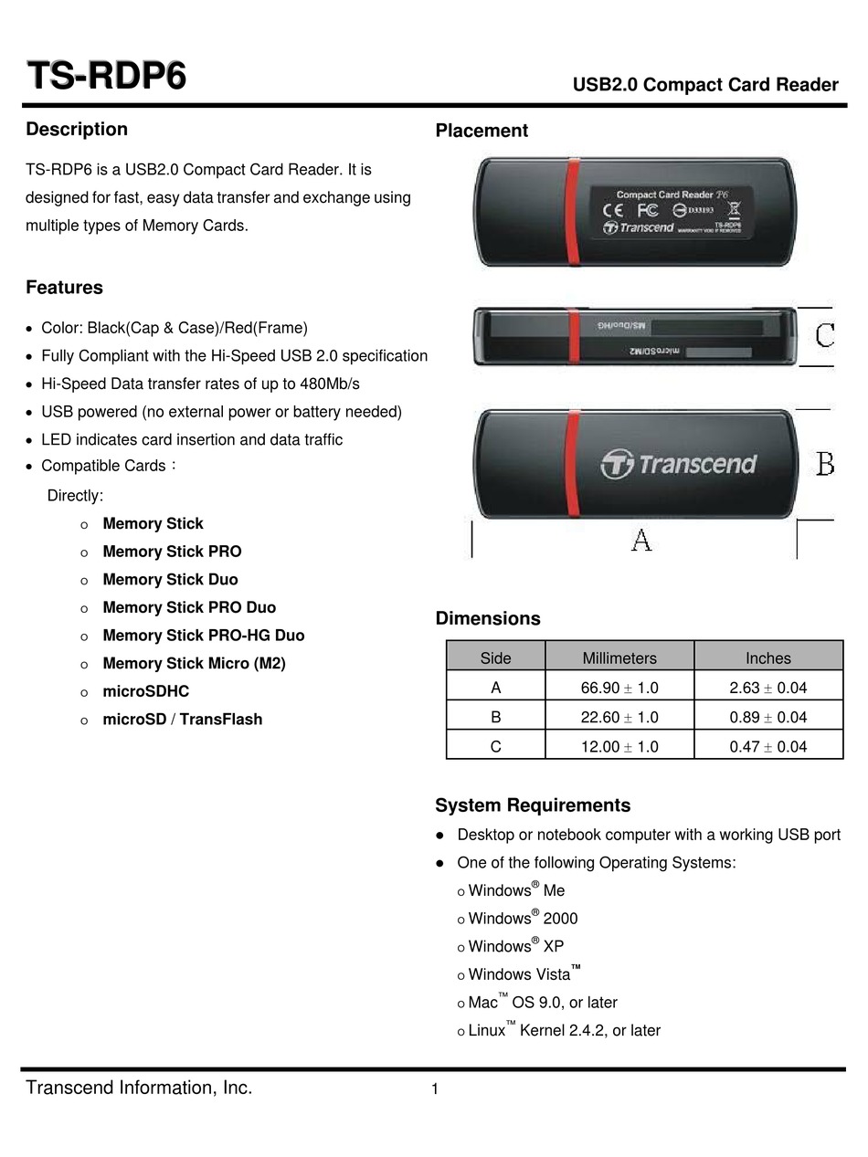 transcend compact card reader s6 transcend compact card reader s6