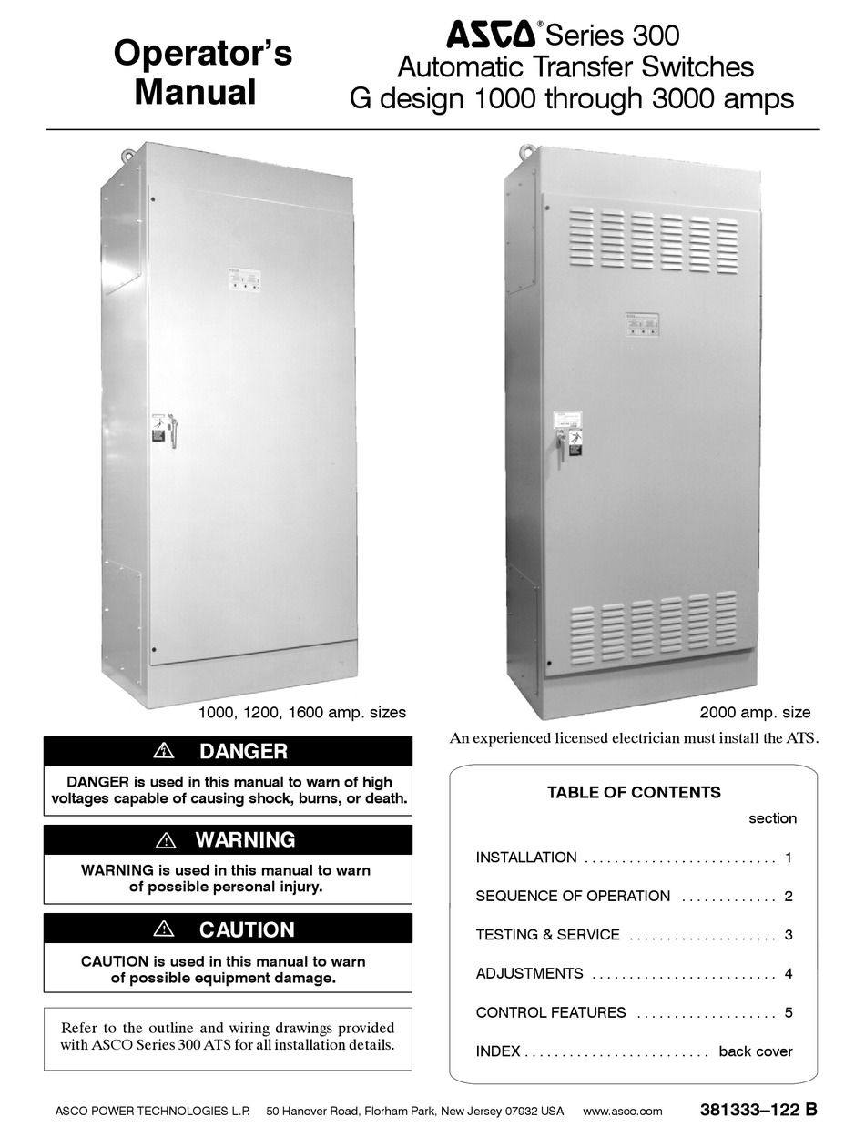 ASCO POWER TECHNOLOGIES SERIES 300 OPERATOR