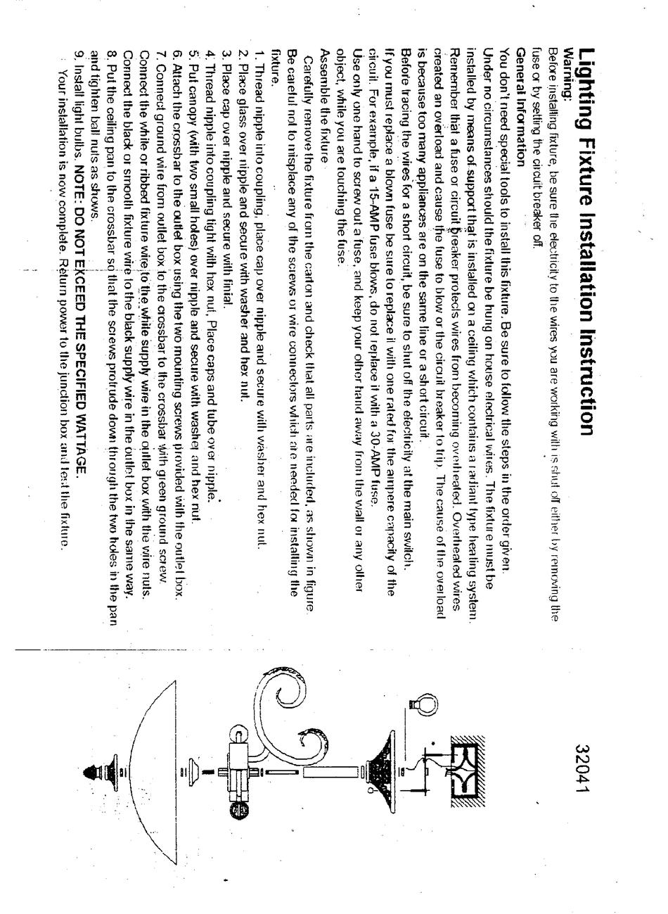 TRIARCH LIGHTING FIXTURE 32041 INSTALLATION INSTRUCTIONS Pdf Download