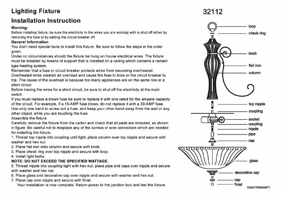 TRIARCH LIGHTING FIXTURE 32112 INSTALLATION INSTRUCTIONS Pdf Download
