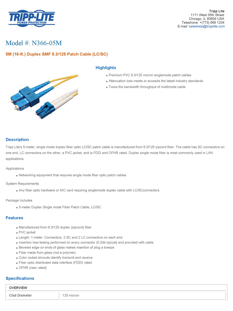 TRIPP LITE N366 05M SPECIFICATION SHEET Pdf Download ManualsLib